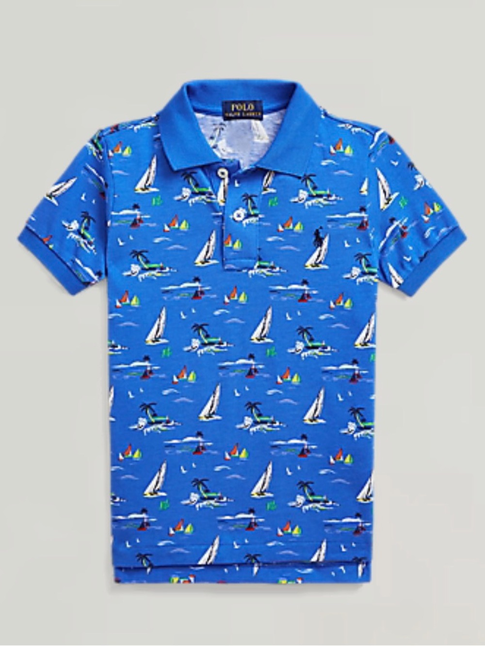 POLO Ralph Lauren Blue Sailboat Cotton Mesh Polo Shirt - 5